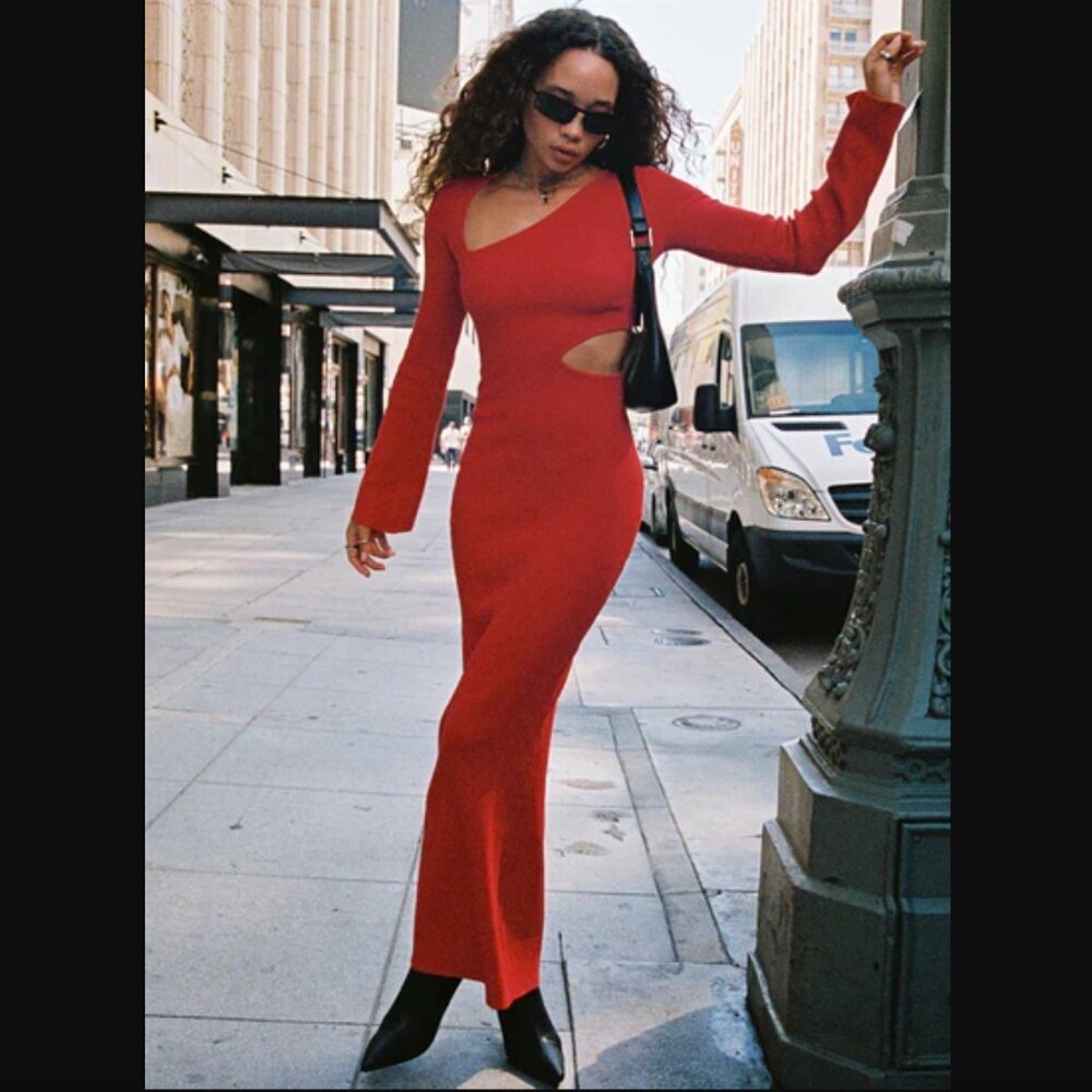 Princess Polly Whitley Red Cut Out Knit Maxi Dress XS/S